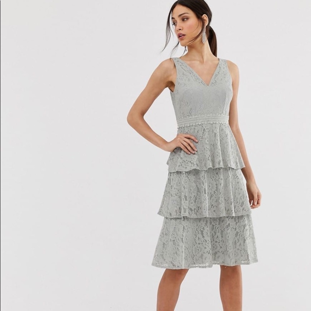 Little Mistress Pace Grey Tiered Midi dress